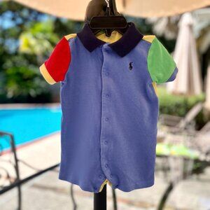 Boys color block Ralph Lauren shortfall/jumpsuit, 9 Mo
